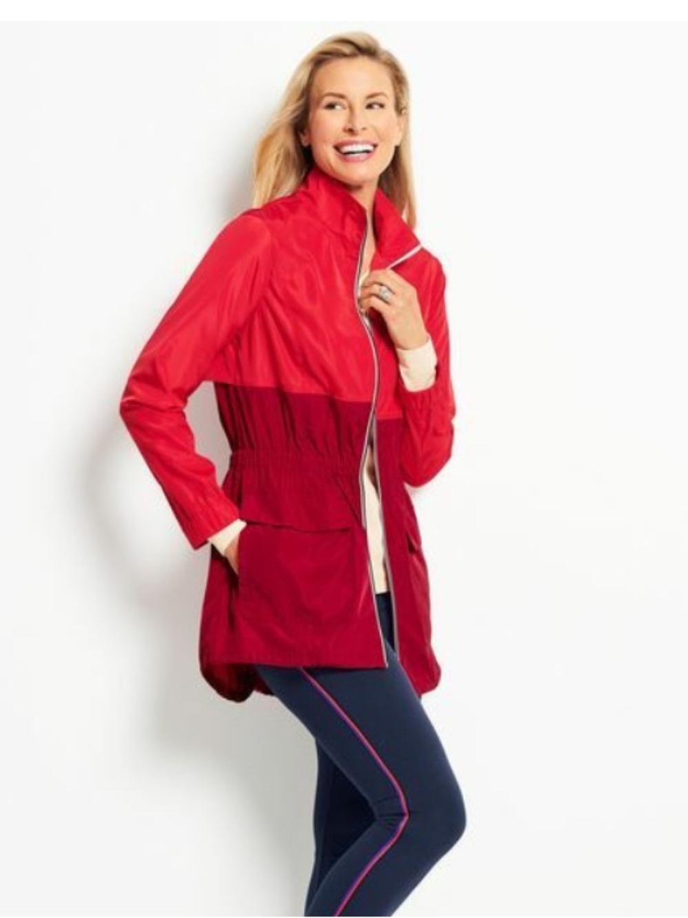 T by Talbots colorblock long line zip up anorak windbreaker jacket LIKE NEW M